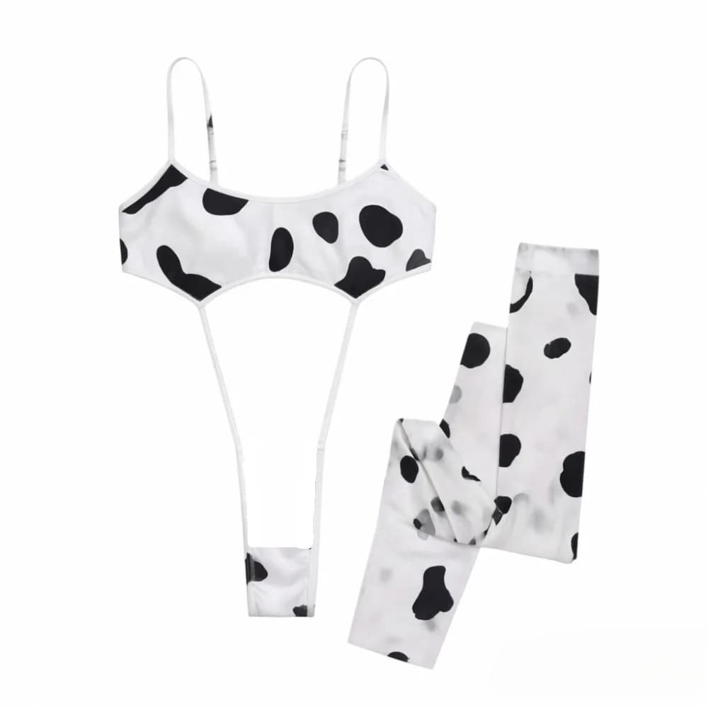 Exotic Porno Costumes Sexy Lingerie Set Cow Color Bodysuit + Stockings G-string Erotic Underwear Apparel Three-point Bikini 2026