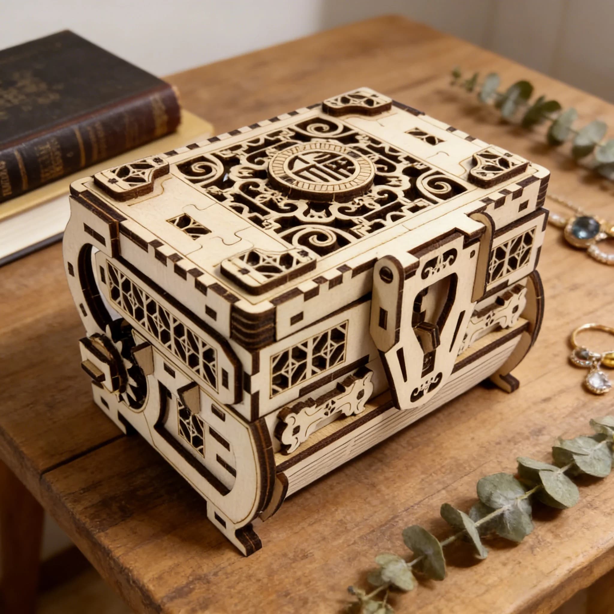 1 Wooden 3D Puzzle Jewelry Box, DIY Wooden Assembly Model, Creative Holiday Decor Gift, Perfect for Family Assembly