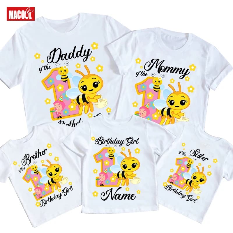Family Matching Outfits Girls Birthday Party T Shirt  Personalized Name 3rd 2nd 1st Bee Sweet Girl Family Birthday Party Outfits
