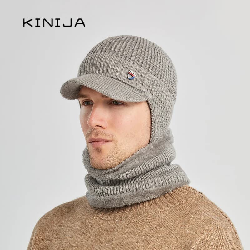 Winter men Skullies Beanie Hat fishing Warm Baseball Cap Windproof ear protection Cap Balaclava Gorras Bonnet Knitted Hat+scarf