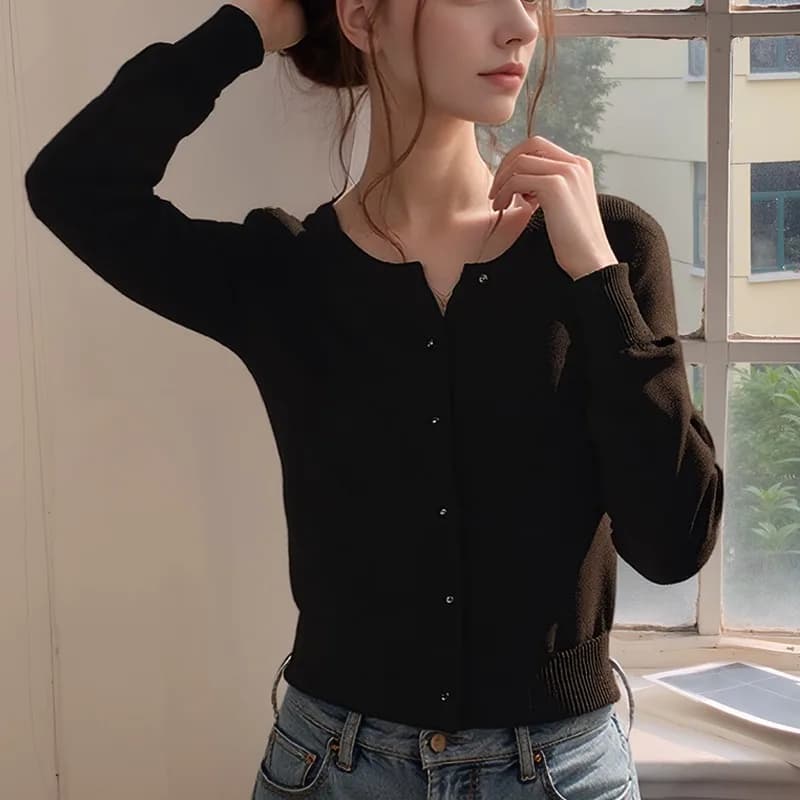 Cardigans For Women Sweater Brown Elegant Outerwears Knit Cardigan Cozy Sweaters Woman Vest Knitwear Femmes Y2K Top Crop