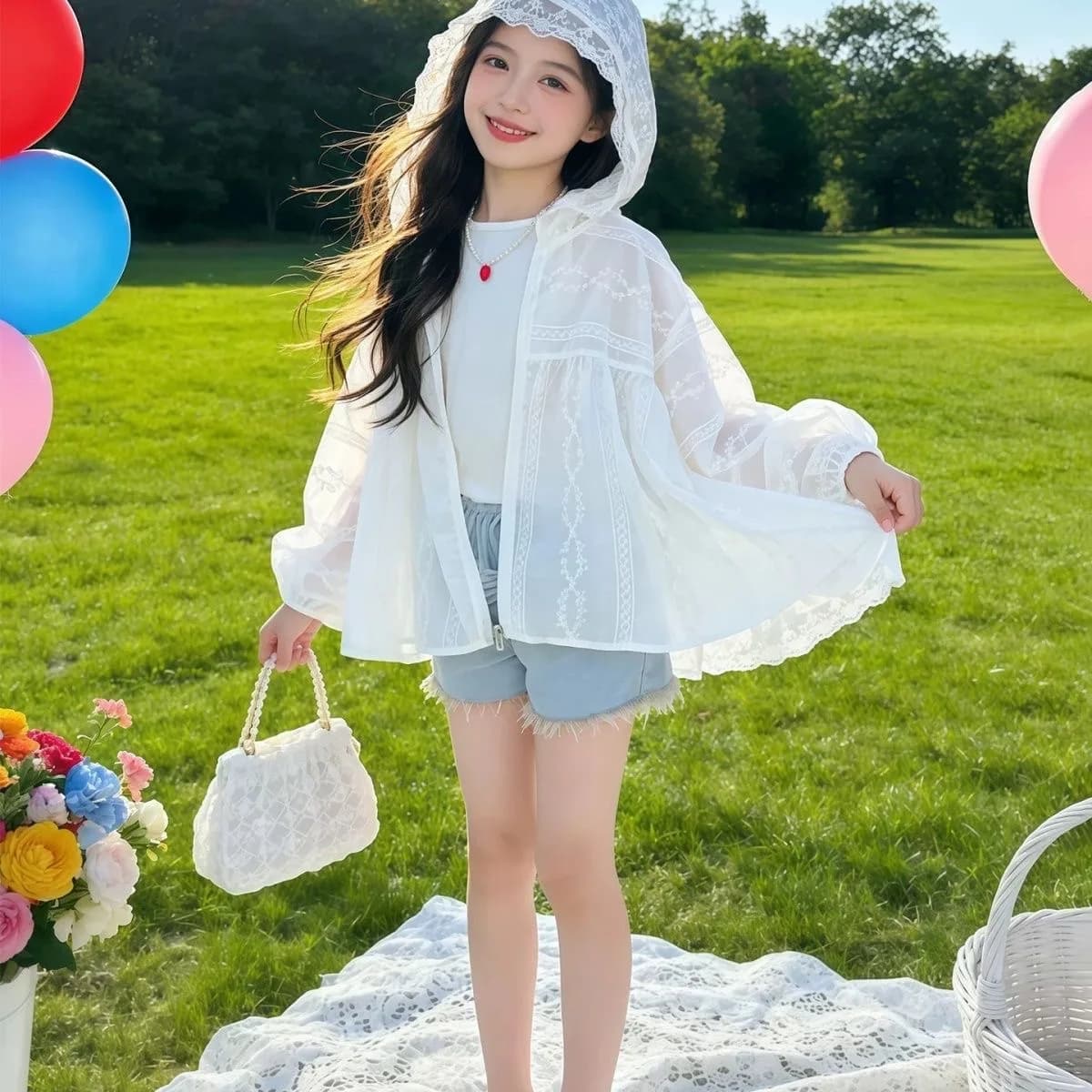 Girls Summer Lightweight Breathable UV Protection Outerwear Children's Clothing Anti-Uv Coat for Middle And Large Children