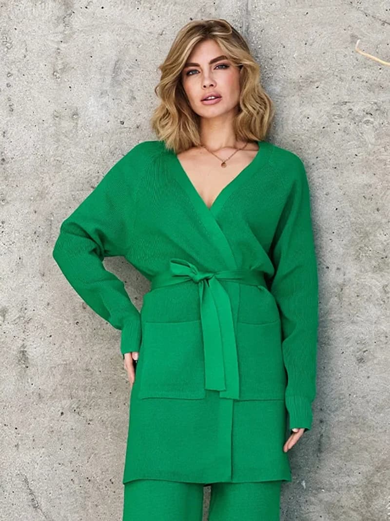 Casual Loungewear Women Set Knit Bathrobes Cardigans Pants Matching Sets 2 Piece Women Knitted Suit Knitted Two Piece Women Sets
