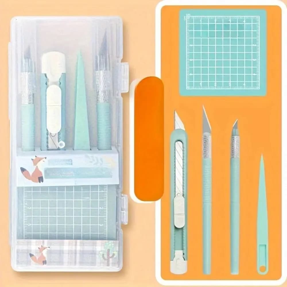 5pcs/Set Scrapbook Tool Set DIY Art Cutting Tools Kit Carving Craft Paper Pen Non-Slip Mats Tweezers Pens Paper Crafting