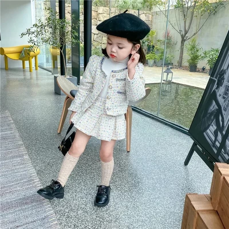 Girls Tweed Sets Clothes Kids Coat and Skirt Two Piece  Children's Boutique Clothing Suit Outfits Baby Toddler Costume Autumn