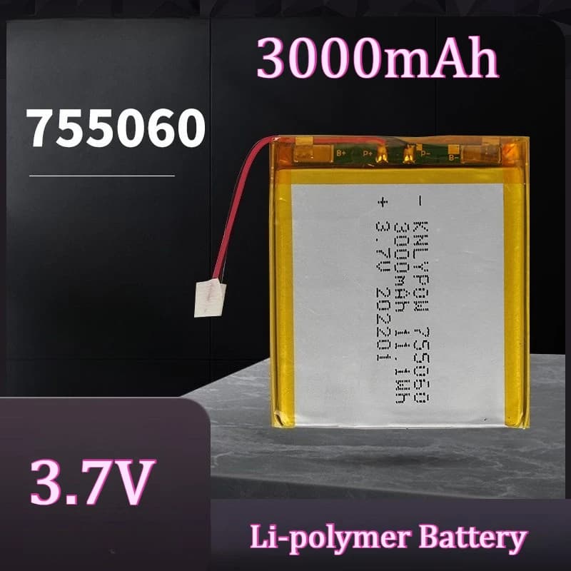 755060 Battery 3.7V 3000mAh Lithium Polymer Rechargeable Batteries for Mobile Power Supply Small Speaker Solar Light Walkie New