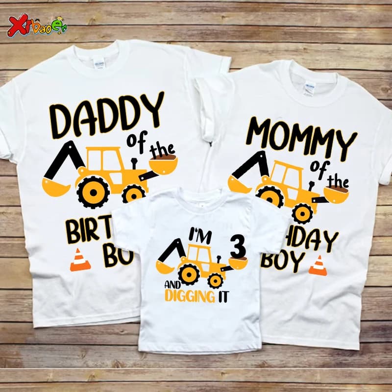 Family Matching Outfits Construction Birthday Party Family Shirt  Personalized T Shirt Boy ANY AGE Name I'm 3 Famili Look Famili