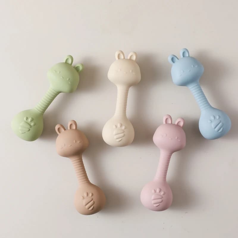 Rattles for Baby 0 3 Months Toys Cartoon Rabbits Sand Hammer Silicone Maracas Baby Silicone Rattle Toys Teether Toys for Baby
