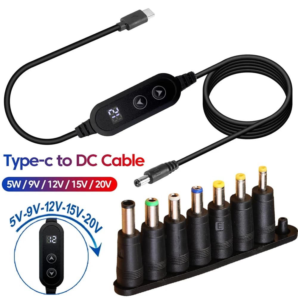 Type C To DC PD Adapter Cable with Adapter Adjustable 5V/9V/12V/15V/20V Boost Line Type-C to DC Cables for Wifi Router Laptops