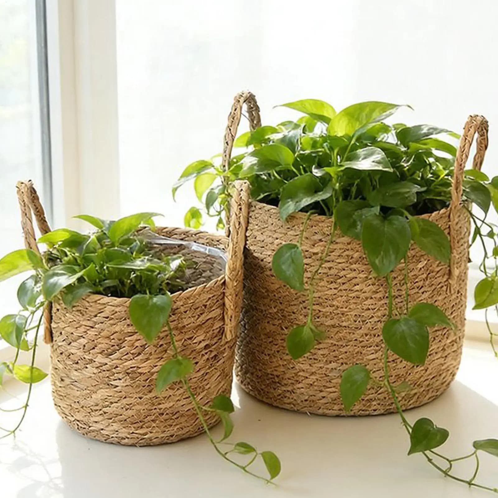 Planter Basket Straw Flowerpot  Wicker Planter Basket Flower Pot Rattan Straw Flower Basket For Home Garden  Yard Decoration