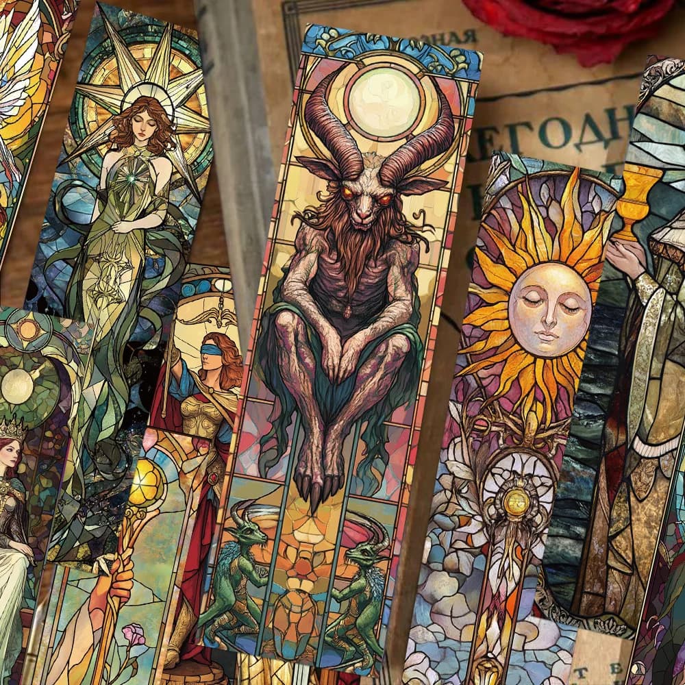 30pcs tarot bookmarks painted glass textured decorative office supplies student reading book labeling creative gift message card