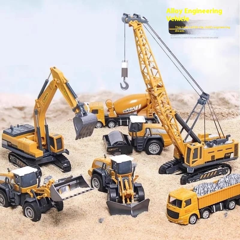 Alloy Construction Vehicle Toys for Children: Excavator, Crane, Earth Digger, Mixer Truck, Transport Truck Model Set