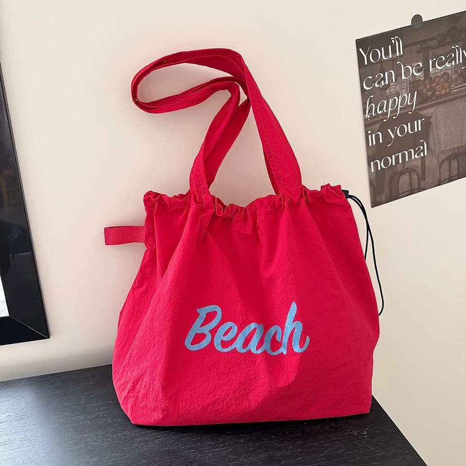 Women's String Tote Bag Fashion Canvas Totes Letters Portable Shoulder Bag Casual Beach Bag Large Capacity Shopping Handbag