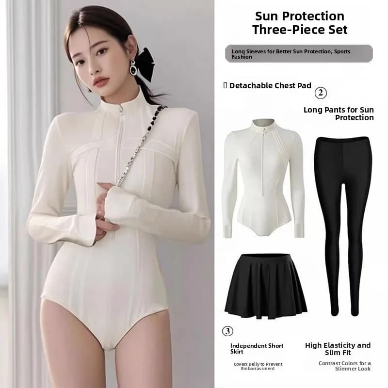 Women's One-Piece Swimsuit High-End Slimming Sunscreen New 2025 Cover-Up Swimming Costume Long Sleeve Surfing Swimwear