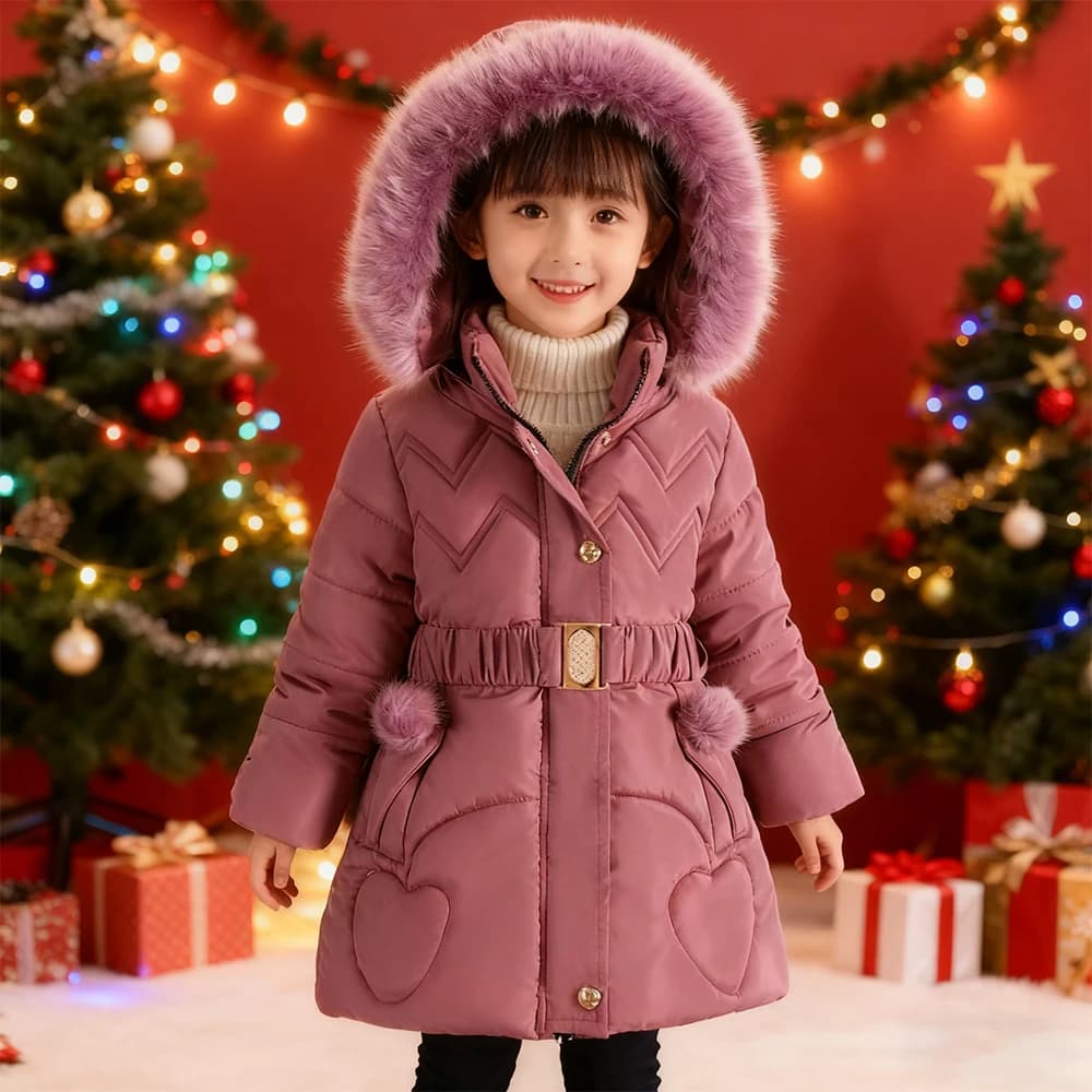 Girls Winter Coat Keep Warm Thickened Kids Hooded Down Jacket Zipper Up Princess Outerwear Children's Clothing 4-10 Years Old