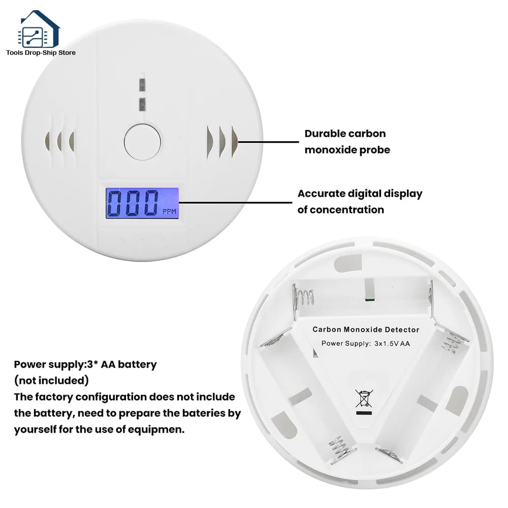 Carbon Monoxide Alarm Smoke Alarm Co Detector LCD Display Alarm Home Wireless Toxic Gas Leak Detector Fire Sound Alarm