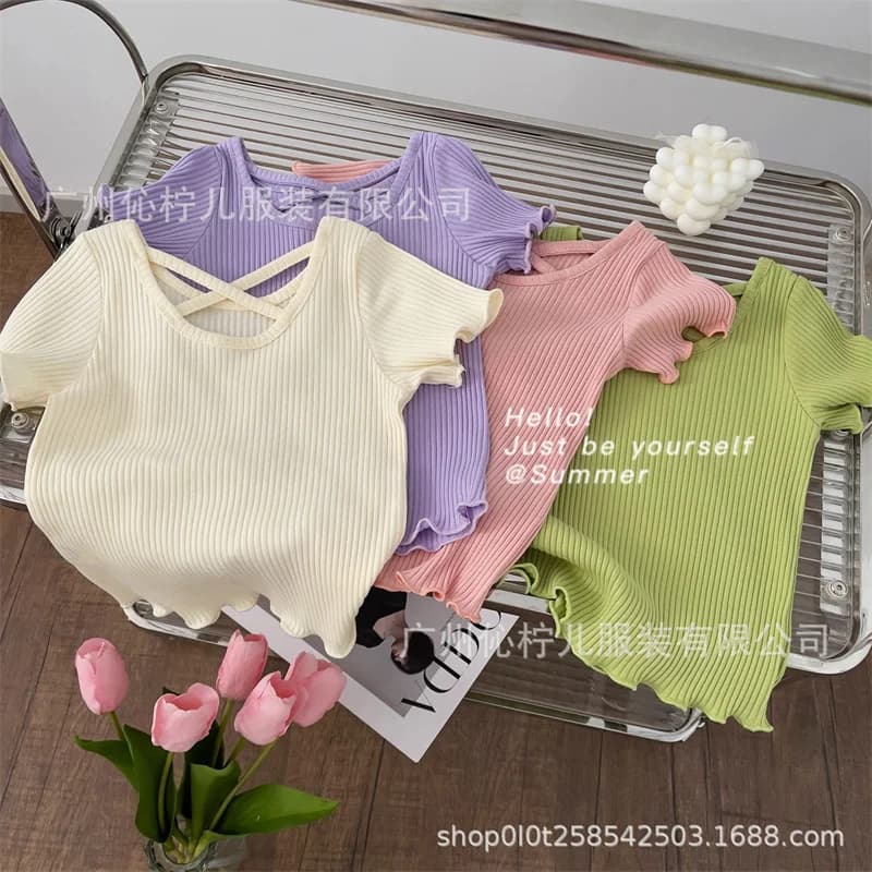 Girls Baby Summer T-Shirt Kids Solid Tops New Fashion Blouse Children Casual Cute Short-Sleeved Clothes 2-6 Years Old