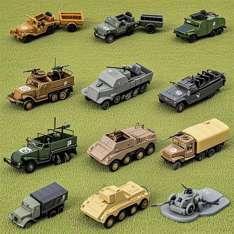 4D 1/72 Military Vehicles Model Truck Tank Jeeps Armored Transport Car Fighting Chariot Building Sand Table Scene Boy Toy Gift
