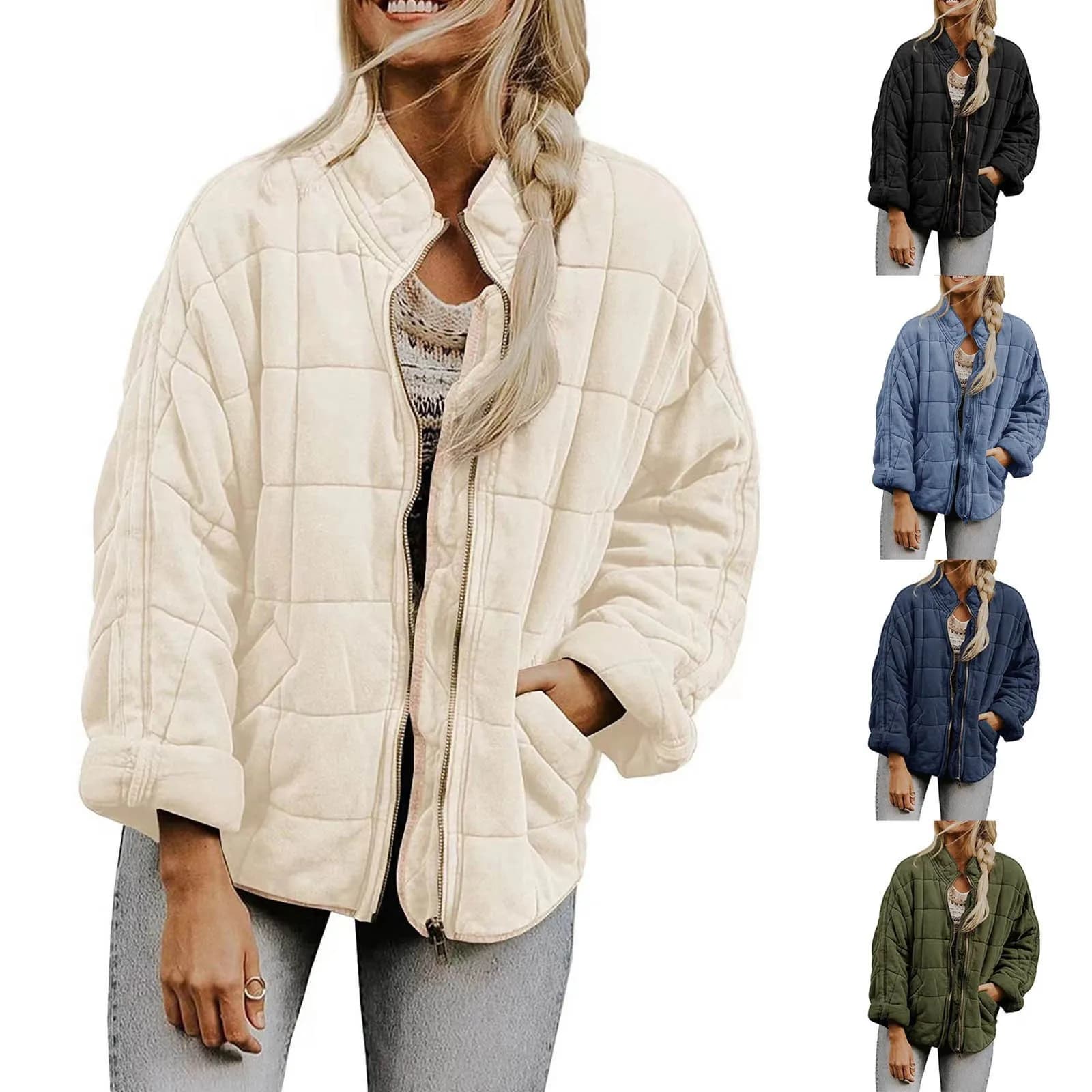 Women Warm Quilted Jacket Casual Solid Color Winter Puffer Parkas Loose Pocket Zipper Cotton Padded Jackets For Women куртка