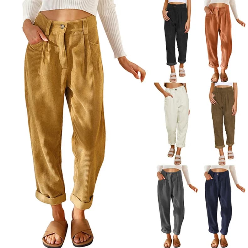 High Waist Casual Pants for Women Autumn Winter Corduroy Straight Leg Trousers Comfortable Loose Fit Long Pants