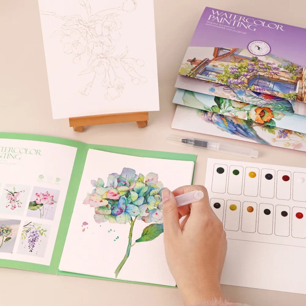 4 styles  Parent Child Watercolor Art Set: 12 Color Solid Color Album with Graffiti Page and Student Stress Relief Coloring