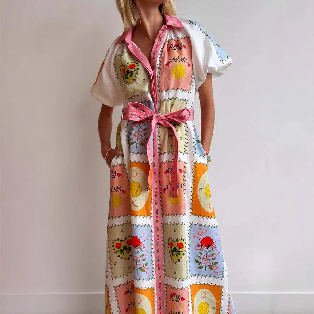 Cover Ups Dresses For Swimwear Women 2026 New Smiley Linen Loose Lace-Up Cardigan With Big Swing Dress For Ladies Summer Kaftan