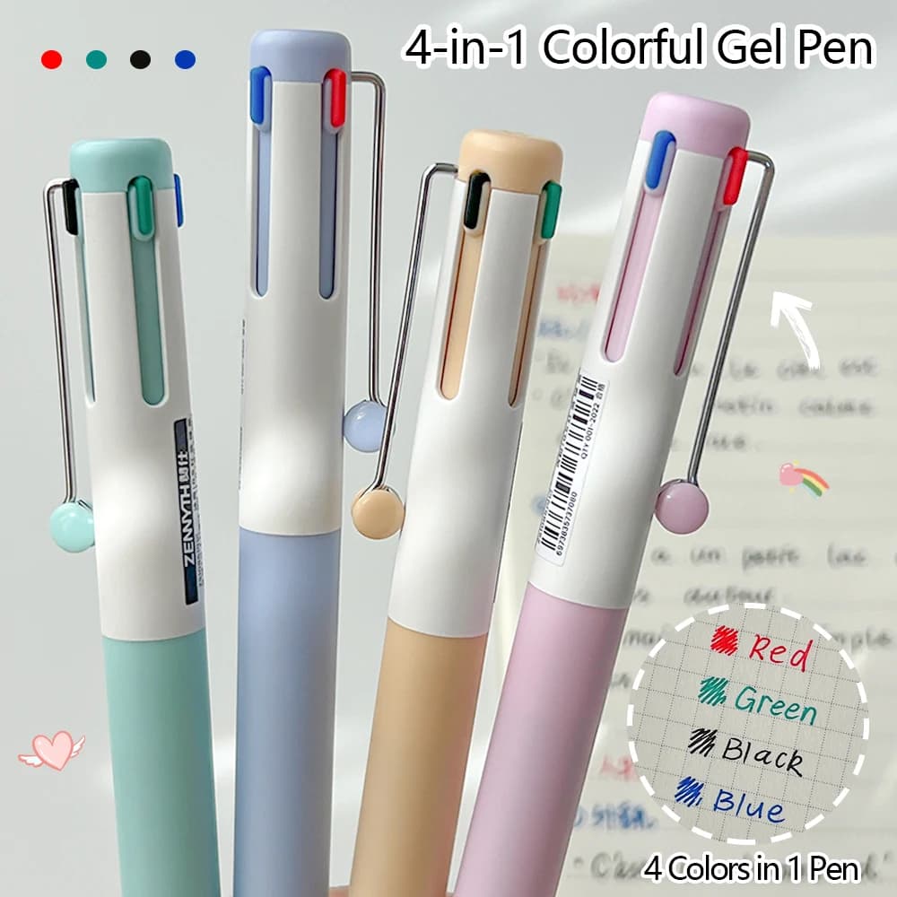 1Pcs 4-in-1 Colorful Gel Pens 0.5mm Smooth & Quiet Quick-Dry Writing Pen for  Learning Office Drawing Journaling