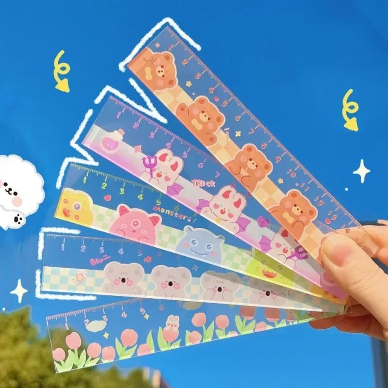 Cute Kawaii Study Time Cartoon Ruler Multifunction Diy Drawing Rulers for Kids Students Office School Stationery