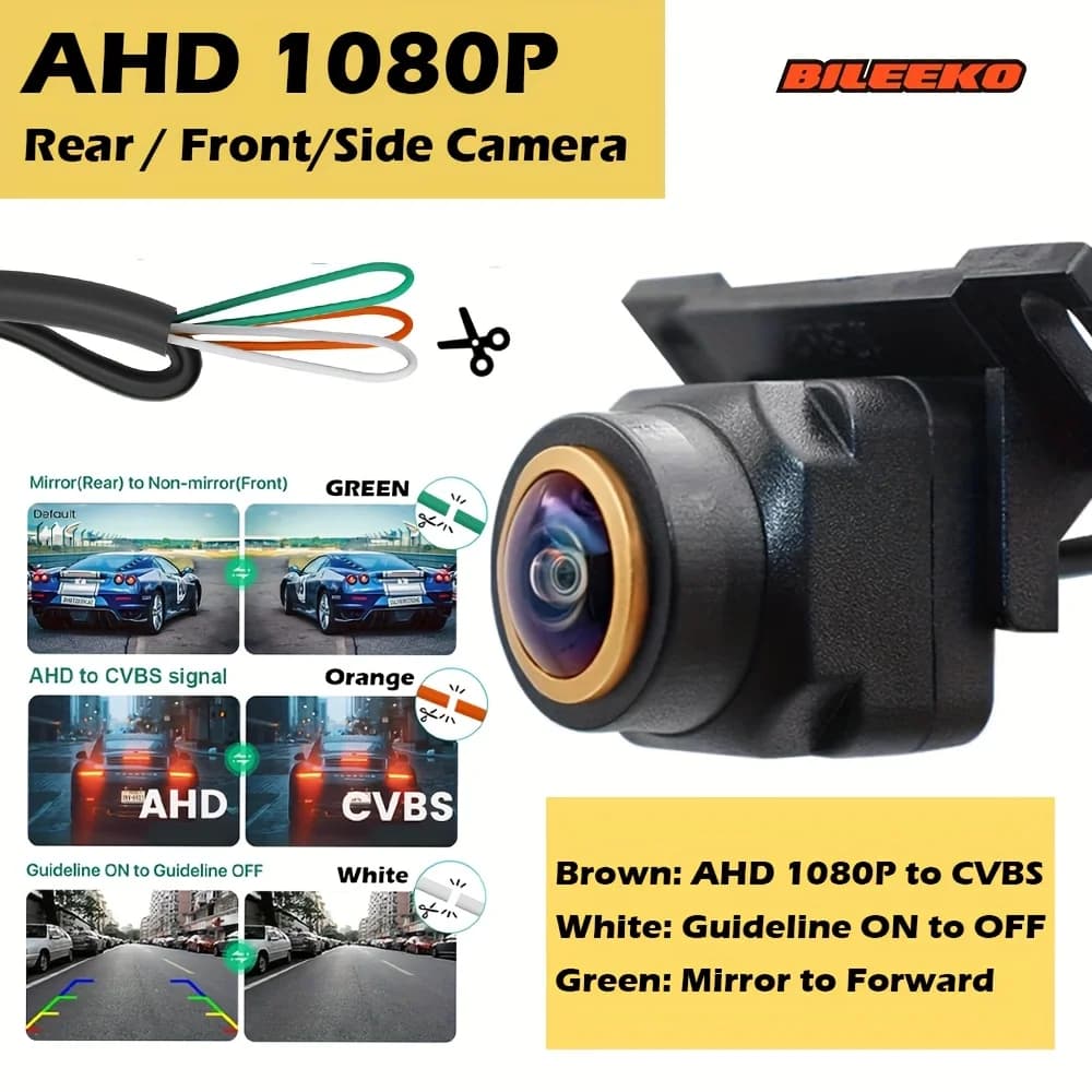 Car Camera Rear Front Side View AHD 1080P Fisheye Wide Angle Lens Backup Camera CVBS Switch Guideline ON/OFF Fit