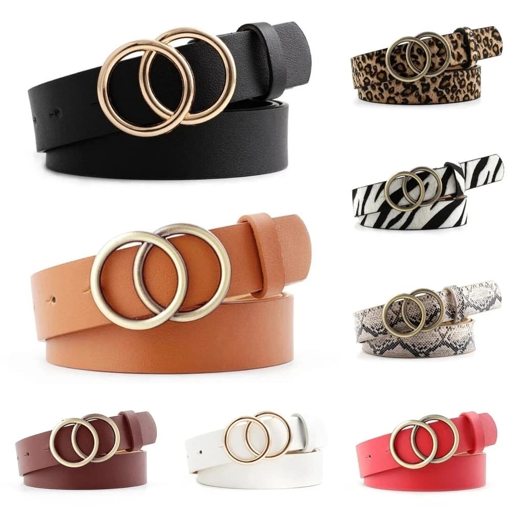Women's Belt Trend Double Round Buckle Belt Simple And Versatile Youth Belt Pu Leather Belt Paired With Jeans Skirt Women Belts