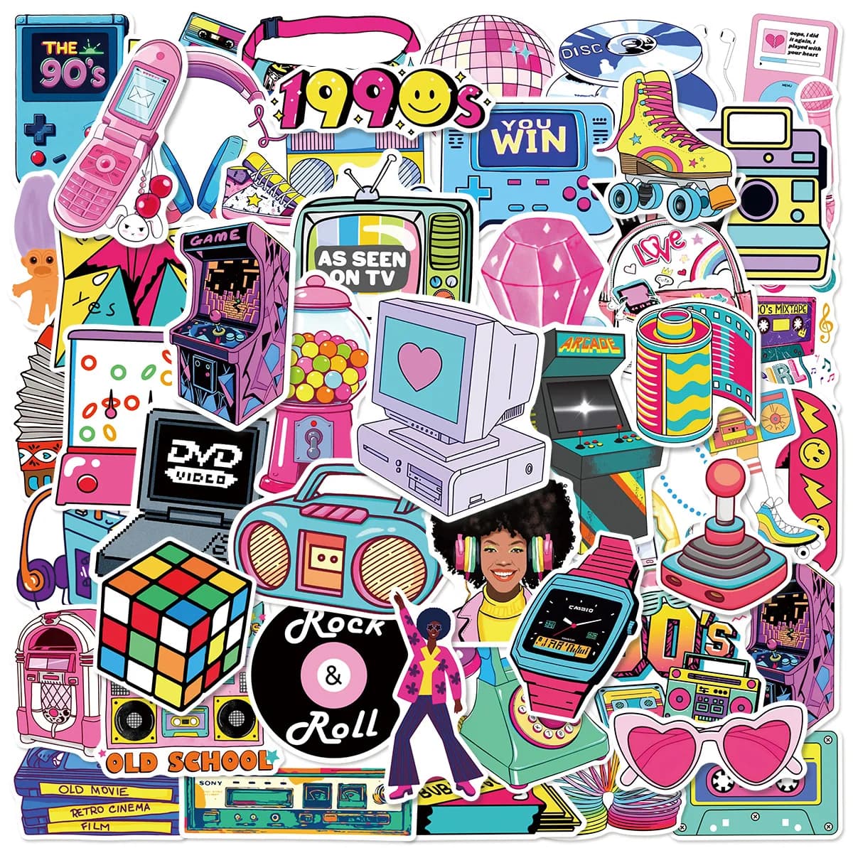 50Pcs 80s 90s Cartoon Stickers Retro Games Vinyl Waterproof for Laptop Phone Case Notebook Water Bottle DIY Stickers