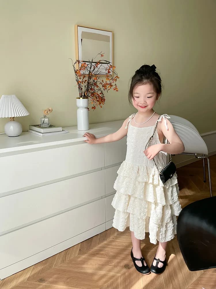 Girls Summer New Casual Cool Fairy Cake Dress Strap Dresses Children's Clothing Lightweight Breathable Gown for Kids Age -18