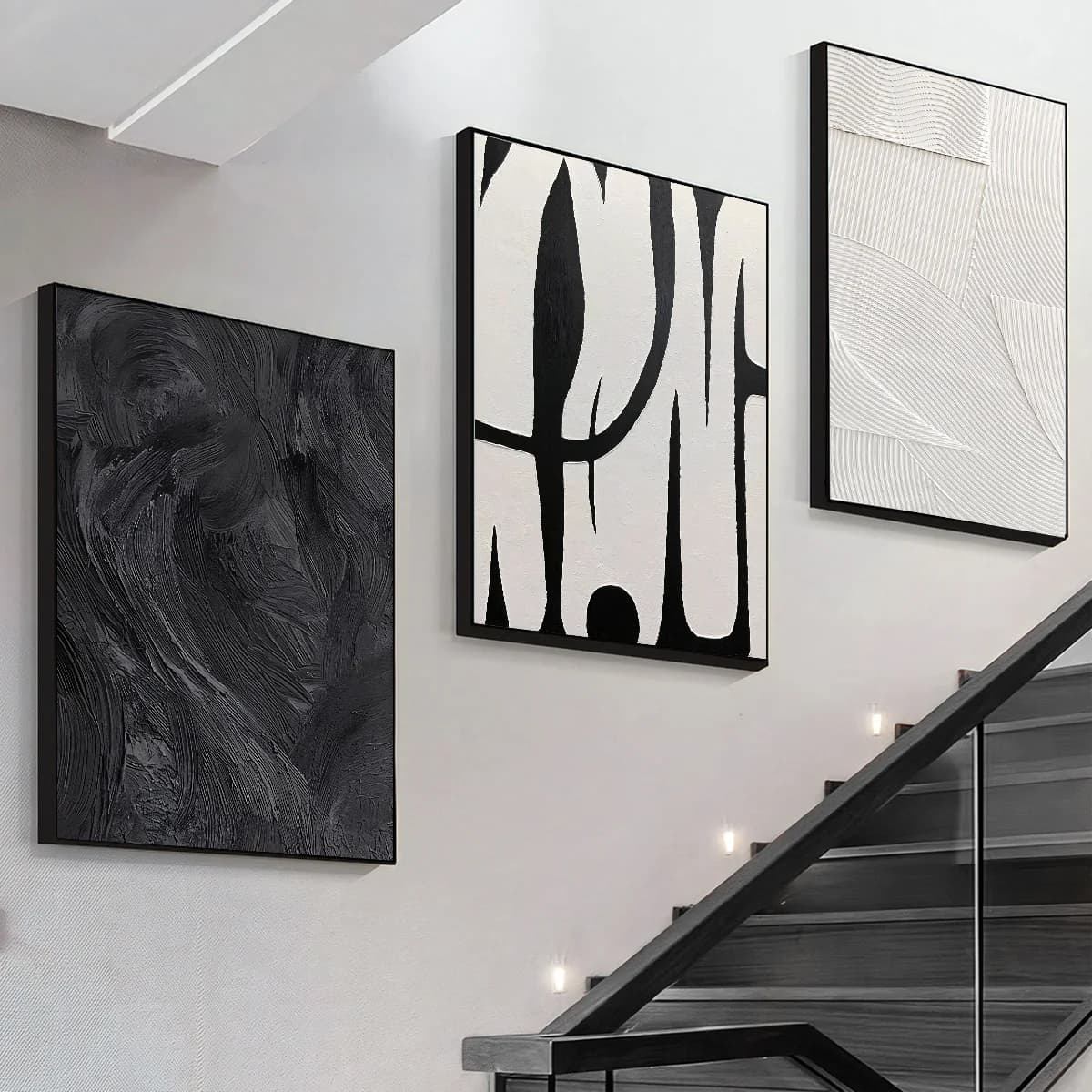 Canvas Wall Art Set Posters, Texture Paintings, Ideal Gift for Room Decoration 3pcs Abstract Black and White