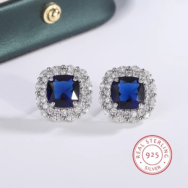 925 Silver Plated Earrings for Women  Shiny AAAA Blue Zircon Earrings Stylish Sterling Silver Jewelry Anniversary Gift Earring