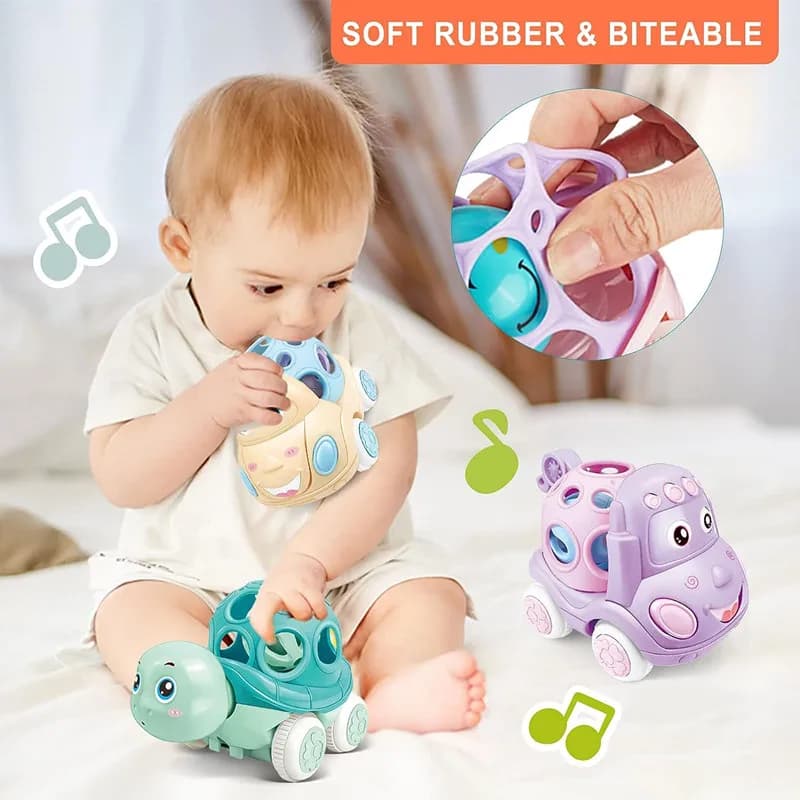 Baby Car Toys 6 12 Months Soft Rattle Roll Cars Toddler Push and Go Truck Friction Powered Vehicles Early Development Toy Gift