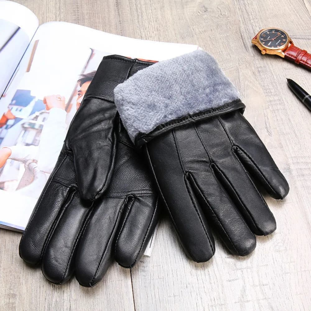 Genuine Leather Gloves (Men/Women): Fleece-Lined Warm, Thin/Thick Cotton, For Motorcycle Riding, Autumn/Winter,  Drop-Shipping