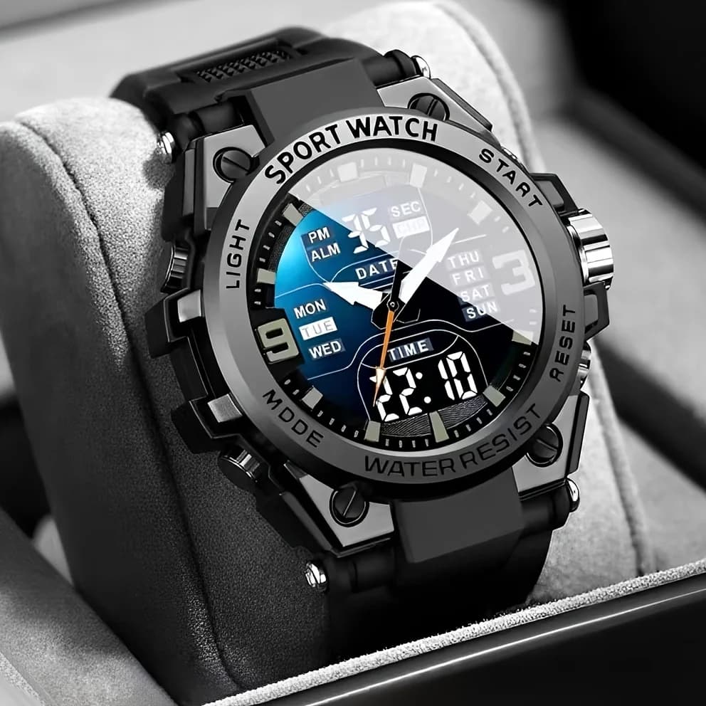 Men's digital sports watch alarm clock, timing, date function, alloy case - perfect for outdoor activities