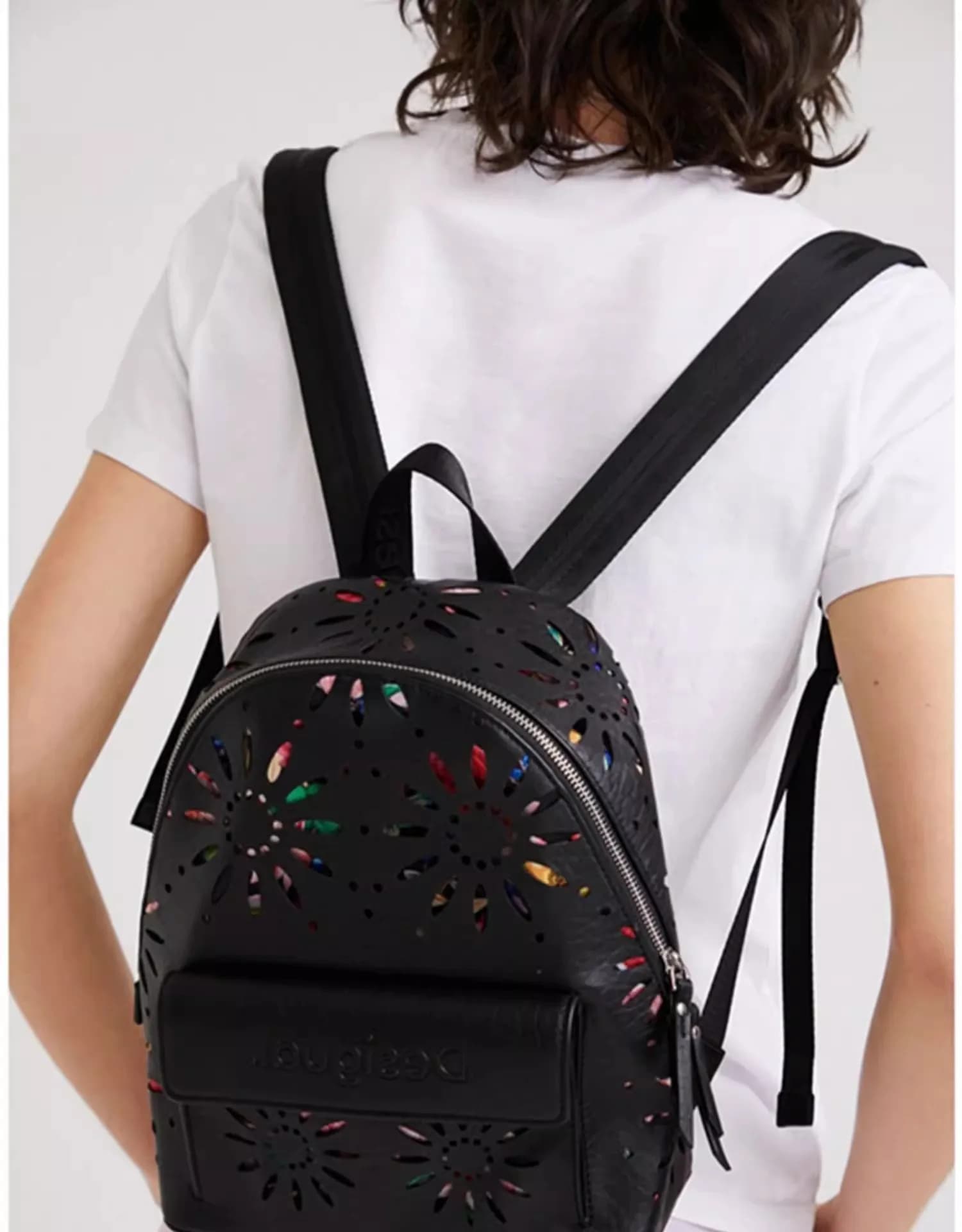 New Women's Black Fashion Hollow Floral Print Handheld Dual-Shoulder Backpack Stylish Trendy Ladies Bag for Various Occasions