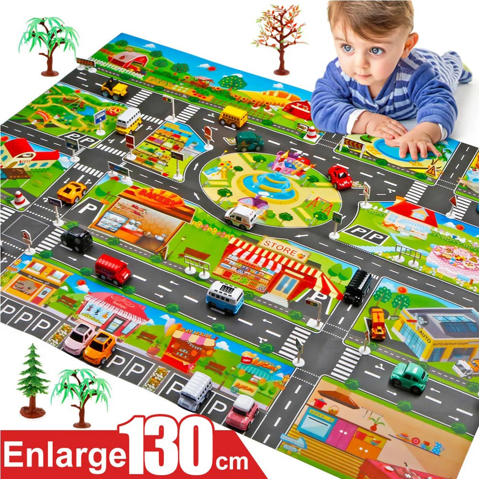 Children Pretend Play Mats Road Traffic City Life Pretend Play Toy for Playroom & Kid Bedroom