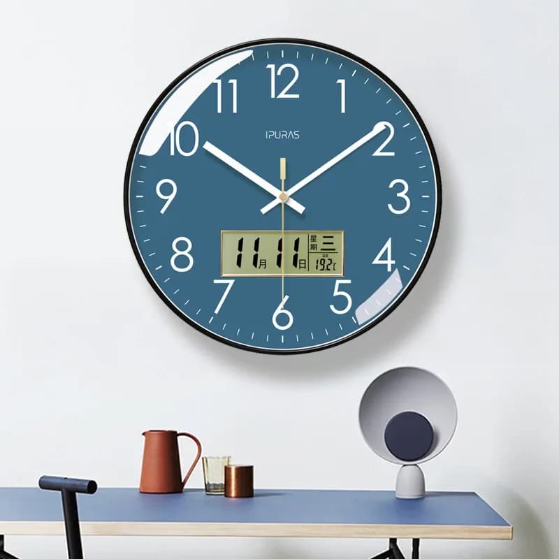 2024 Wall Clock Modern Design Bedroom Living Room Wall Watch Display Calendar Home Silent Sweep Second Fashion Wall Quartz Clock