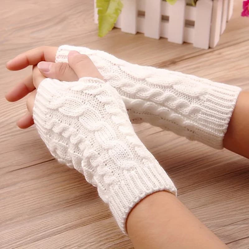 Comfortable Winter Gloves for Women - White Semi-Finger Gloves with Elastic No-Finger Design for Warmth, Stretchy and Comfortable