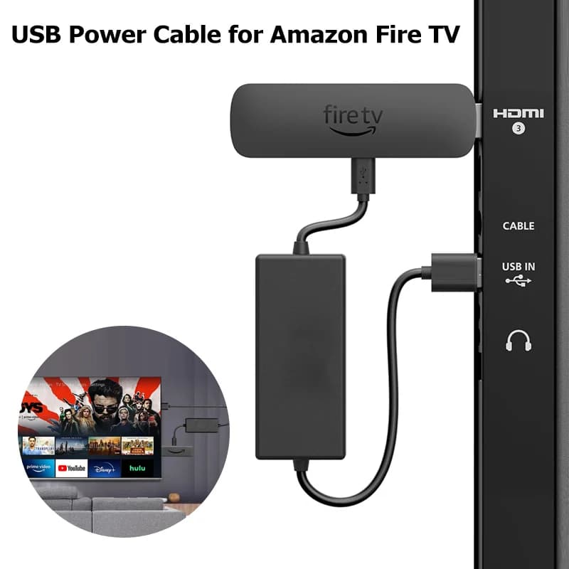 USB Power Cable  for Fire Stick, Powers  FireStick Directly from TV USB Port, Eliminates The Need for a Charger