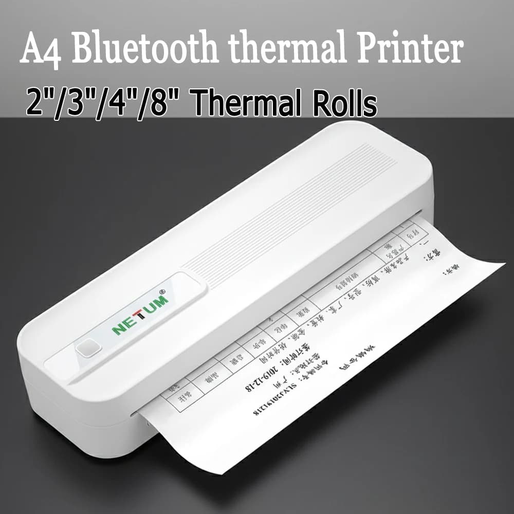 Portable A4 Thermal Printer Inkless  Bluetooth Compatible Mobile Office Document Photo Printer Perfect for Travel & Home Use