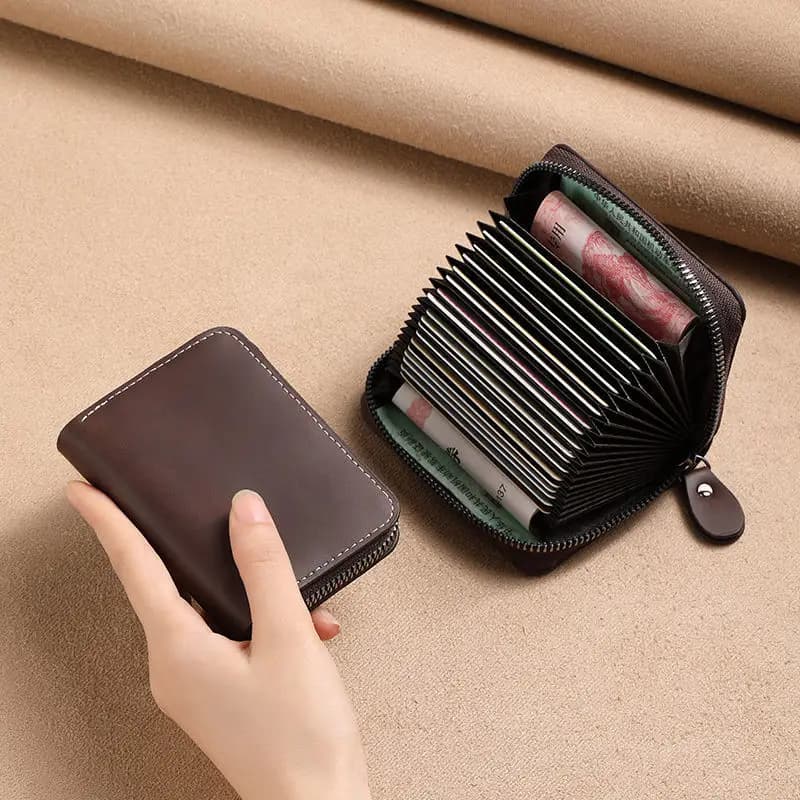 Men's Wallet PU Leather Credit Card Holder RFID Blocking Zipper Pocket Men Women Passport Card Bag Multi-card Zipper Coin Wallet