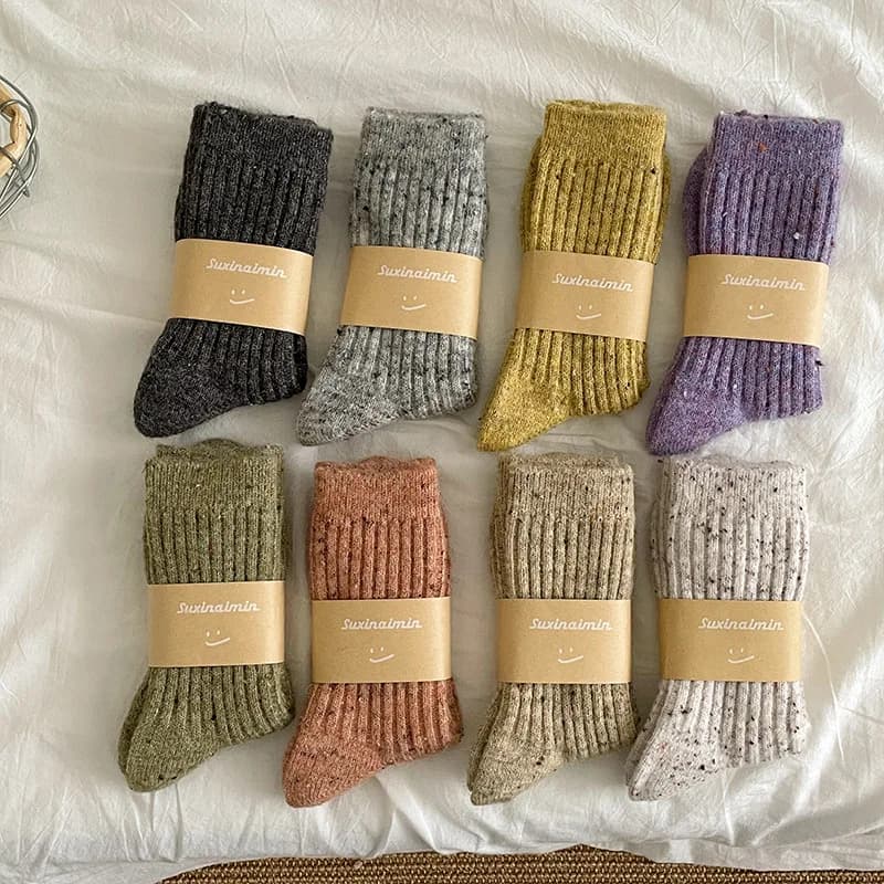 Women's Woolen Long Socks for Autumn and Winter, Thick and Warm with Added Padding, Thick-pointed Mid-calf Socks