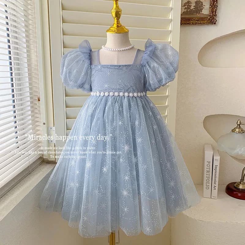 Girls Casual Dresses Summer Dress for Girls Children's Ethereal Puff-Sleeve Tulle Princess Dress Kids Clothes