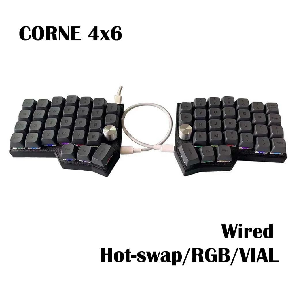 Corne 4×6 Layout 2 Knobs Split Ergonomics Hot-swappable MX Mechanical Keyboard Wired South RGB VIAL Programmable