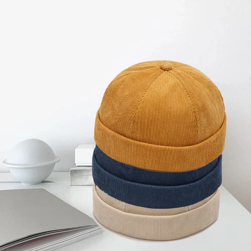 Fashion Hip Hop Hats Brimless Skullies Caps For Men Beanie Hat Vintage Men‘s Caps Corduroy Solid Color Street Landlord Hat
