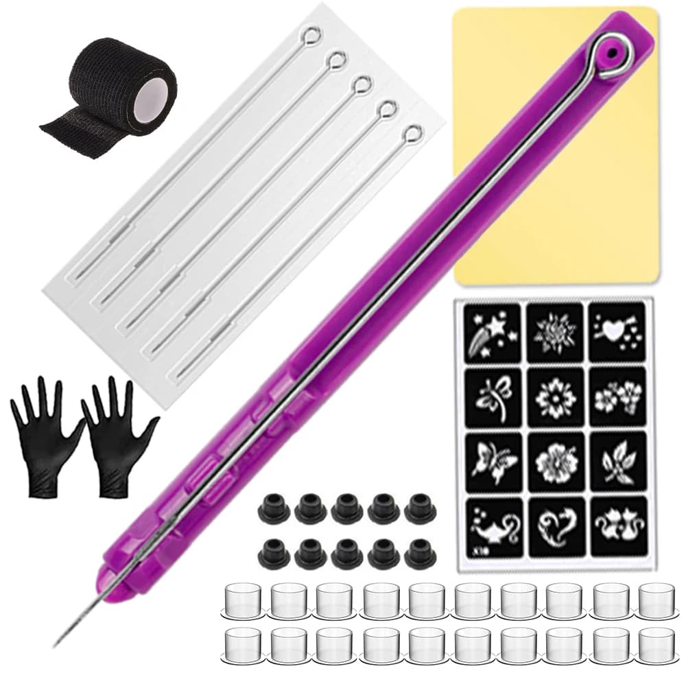 DIY Tattoo Hand Poke and Stick Tool Kit With Tattoo Needle Holder Ink Cup Glover Grommet Bandage Set for Tattoo Beginner Kit