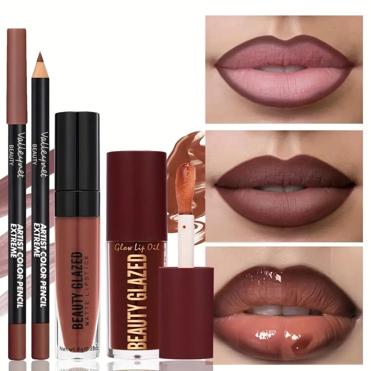 3pcs/Set Makeup Set: Matte Lip Liner + Lip Glaze + Moisturizing Lip Oil, Long-Lasting and Easy to Color, Waterproof and Sweat-Pr
